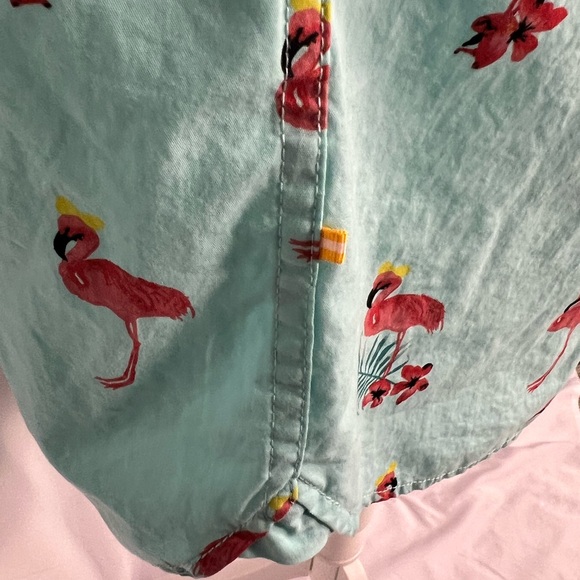 Denim & Flower Aqua Short-Sleeve Button-Down with Flamingo Print - Picture 9 of 9